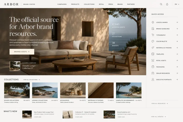 Arbor brand center homepage, generated with Freedam