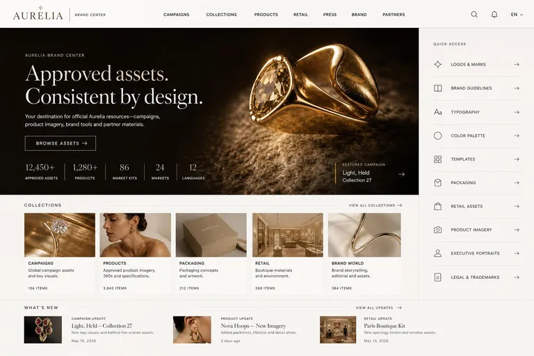Aurelia brand center homepage, generated with Freedam