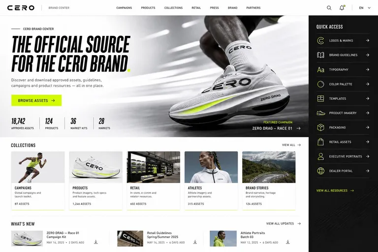 Cero brand center homepage, generated with Freedam