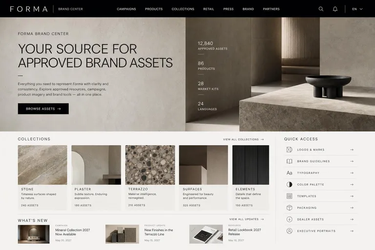 Forma brand center homepage, generated with Freedam