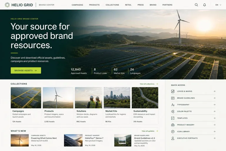 Helio Grid brand center homepage, generated with Freedam