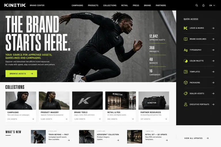 Kinetik brand center homepage, generated with Freedam