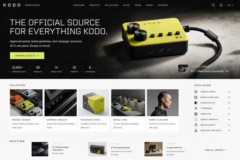 Kodo brand center homepage, generated with Freedam
