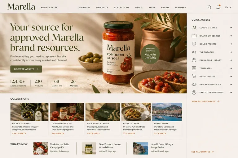 Marella brand center homepage, generated with Freedam