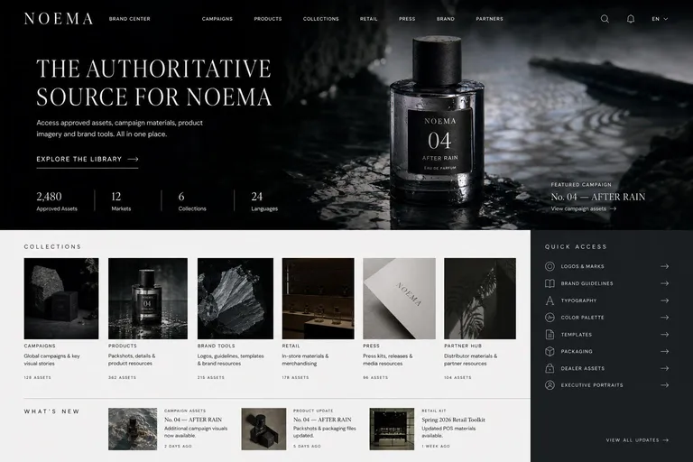 Noema brand center homepage, generated with Freedam