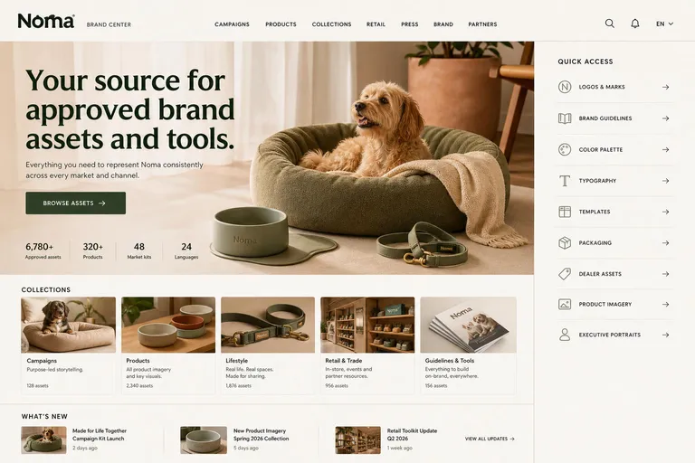 Noma brand center homepage, generated with Freedam