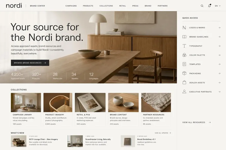 Nordi brand center homepage, generated with Freedam
