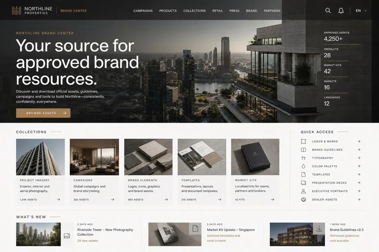Northline Properties brand center homepage, generated with Freedam