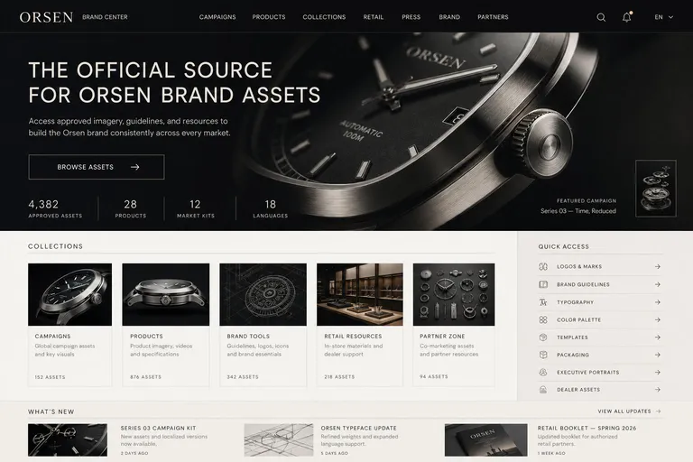 Orsen brand center homepage, generated with Freedam