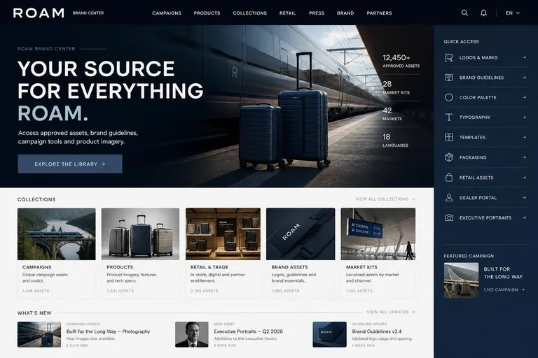 Roam brand center homepage, generated with Freedam