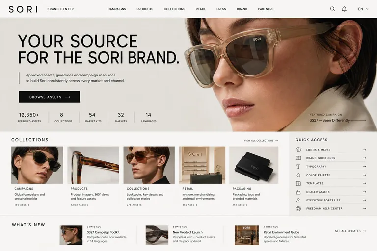 Sori brand center homepage, generated with Freedam