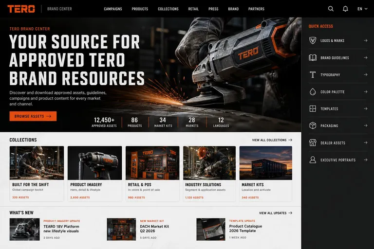 Tero brand center homepage, generated with Freedam