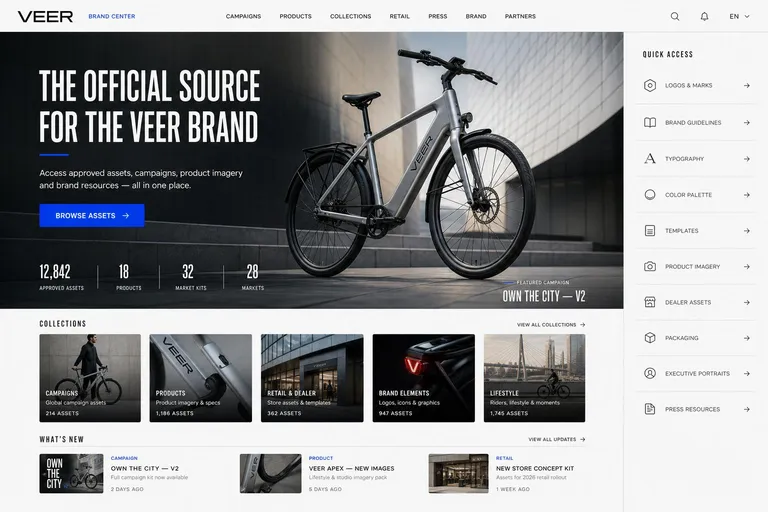 Veer brand center homepage, generated with Freedam