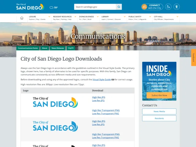 City of San Diego press & asset kit: City of San Diego Logo Downloads