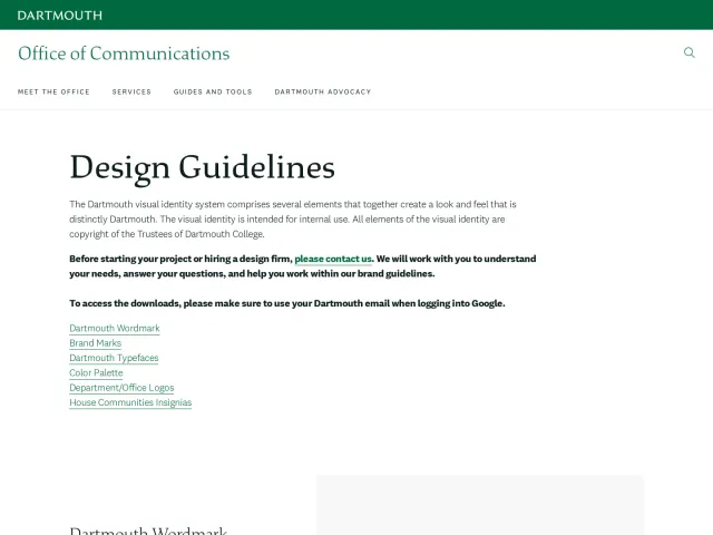 Dartmouth College guidelines: Design Guidelines