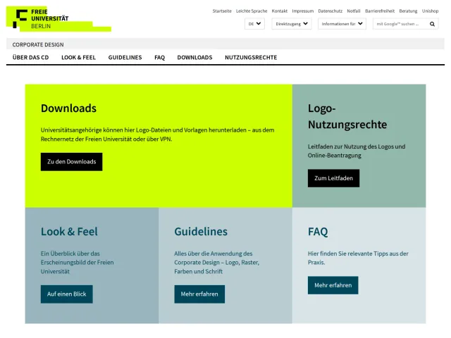 Freie Universität Berlin guidelines: Corporate Design • Freie Universität Berlin