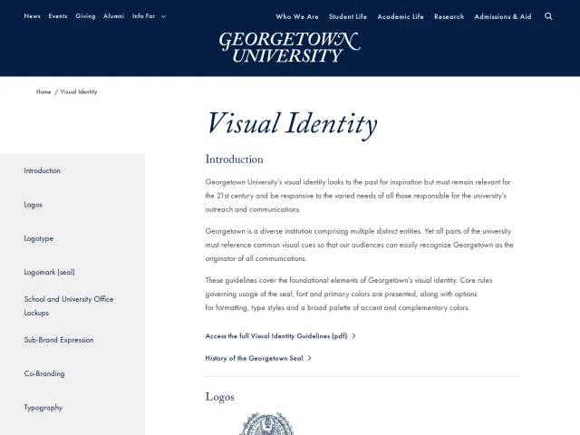 Georgetown University guidelines: Visual Identity