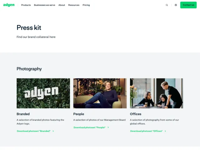 Adyen press & asset kit: Press kit with brand collateral and logos