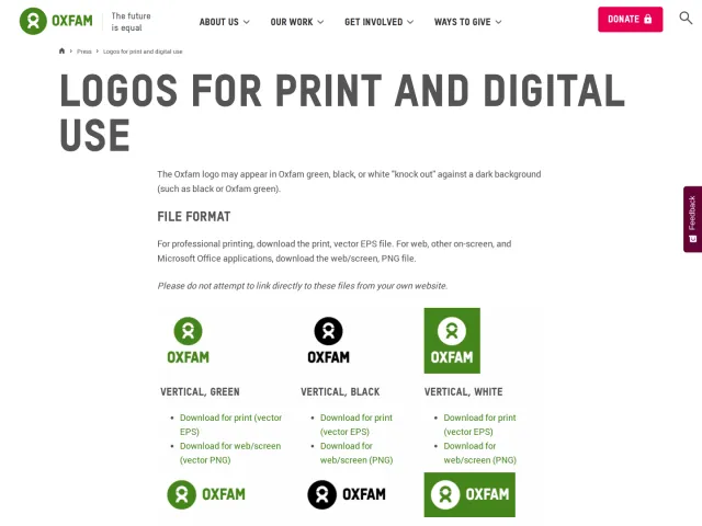 Oxfam America press & asset kit: Logos for print and digital use