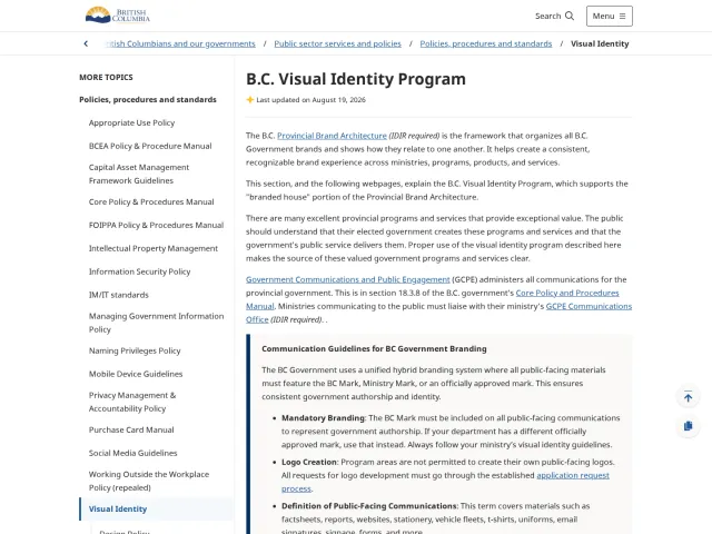 Province of British Columbia guidelines: B.C. Visual Identity Program