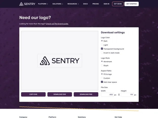 Sentry press & asset kit: Get the Sentry Logo
