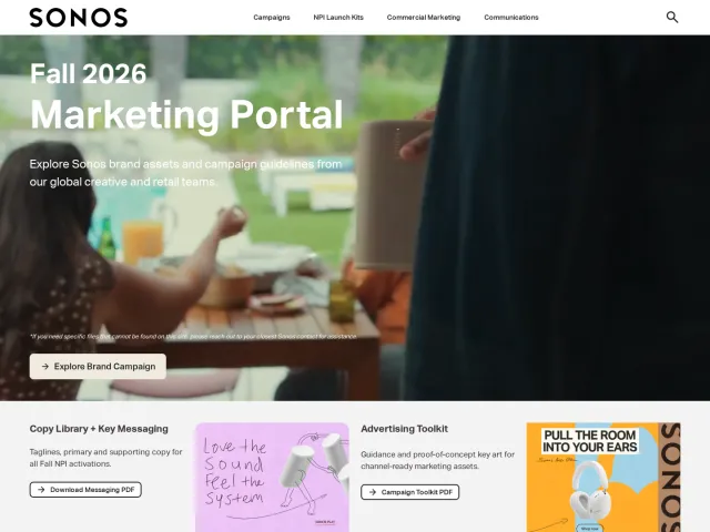 Sonos brand portal: Homepage