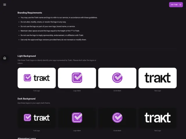 Trakt guidelines: Trakt Web: Branding