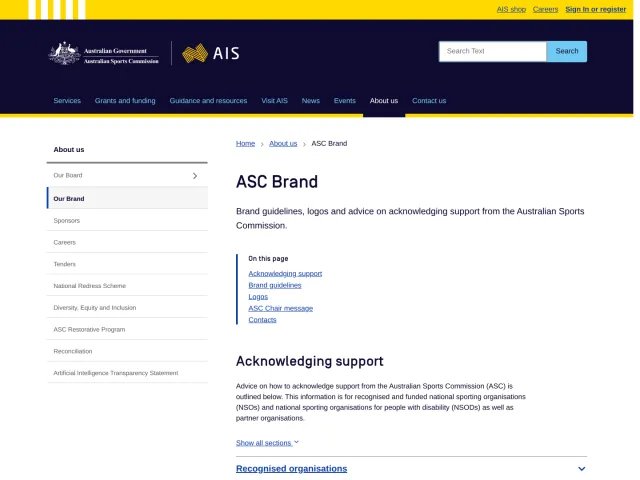 Australian Sports Commission guidelines: ASC Brand