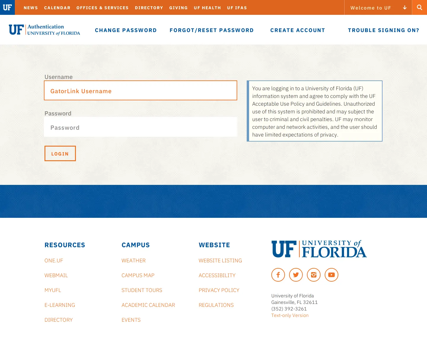 University of Florida guidelines: Web Login Service