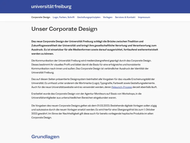 University of Freiburg guidelines: Designsystem