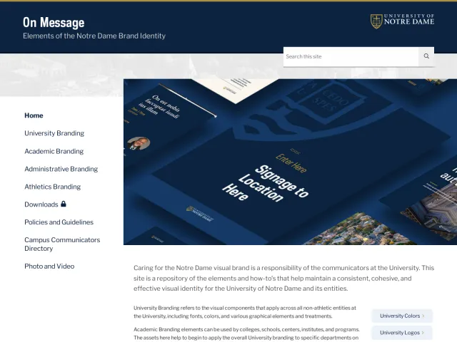 University of Notre Dame guidelines: On Message