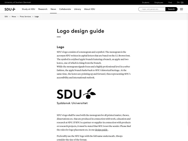 University of Southern Denmark guidelines: Logo og en ny visuel identitet.
