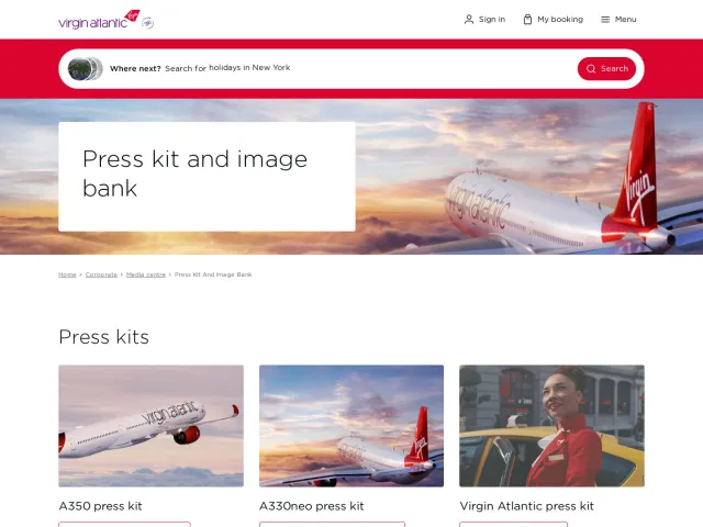 Virgin Atlantic press & asset kit: Press kit